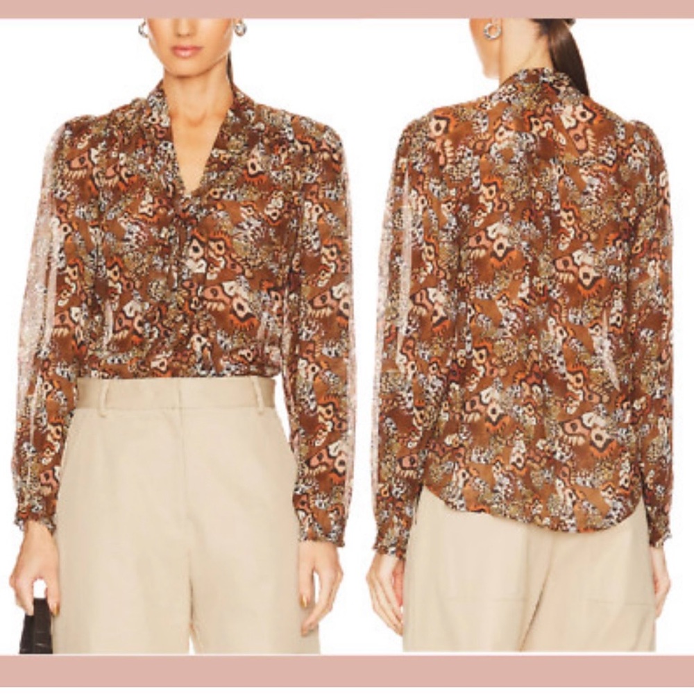 Paige Marcela Butterfly Print Silk Blouse in Cinnamon Multi Size XS NWOT